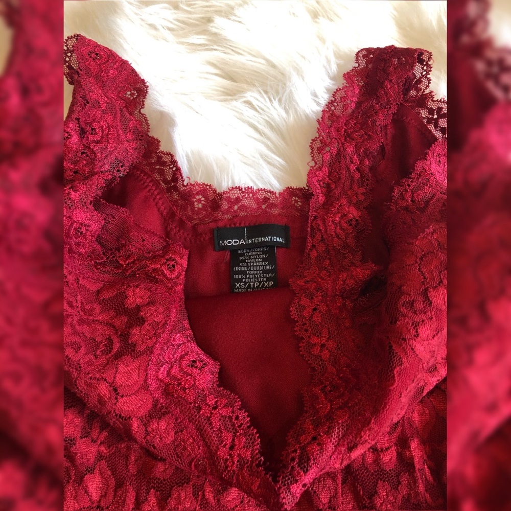 Red Lacy Ruched Dress - Picture 3 of 6